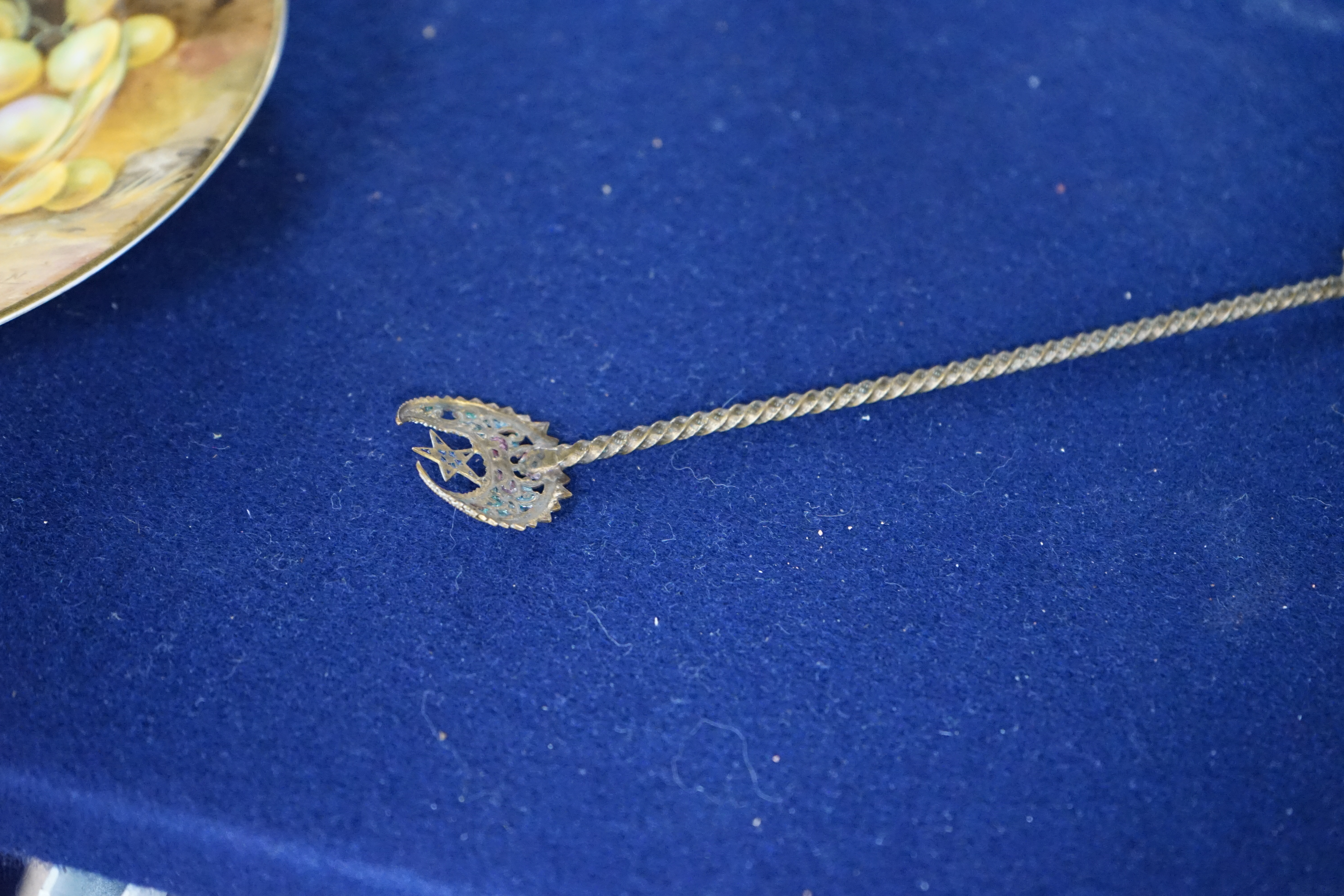 A plique à jour enamel spoon, 21cm. Condition - fair, minor damage and losses to enamel